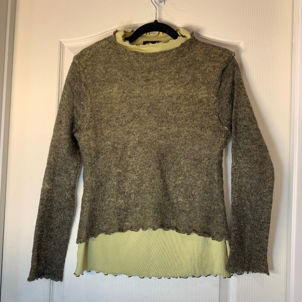 Les Ailes de la Mode Vintage Layered Knit – Soft Green & Khaki